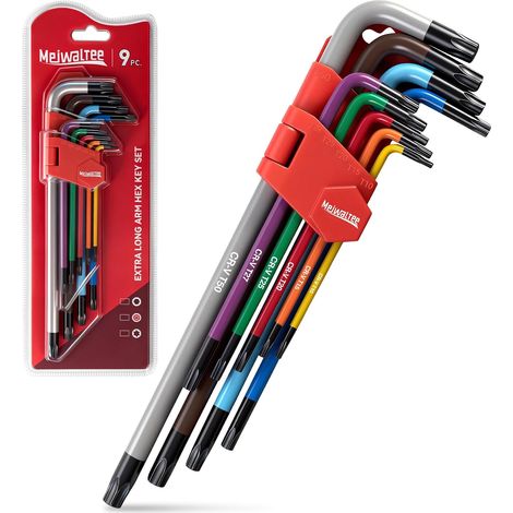 Set de 9 Clés Torx, Bras Extra Long Jeu de clés Tailles T10-T50, Acier Cr-V, Clés Antidérapantes de Couleur Pour la Réparation de Vélos et de Meubles, Projets DIY. (1/5)