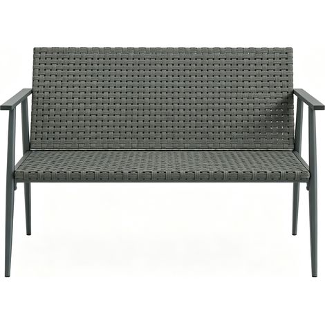 Banco de jardín de 2 plazas de resina trenzada y acero galvanizado 110 x 58 x 78 cm gris (1/5)