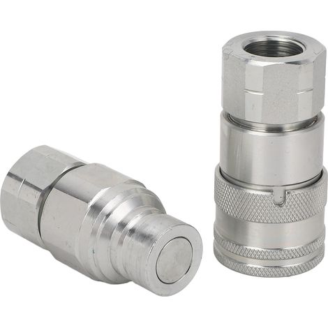 2 raccords hydrauliques à face plane 1/2 NPT avec bouchons anti-poussière, connecteurs rapides pour chargeuse compacte (1/5)
