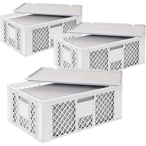 BRB 3x Thermoboxen in Stapelkorb mit Deckel, LxBxH 600x400x240 mm, EPS (weiß)