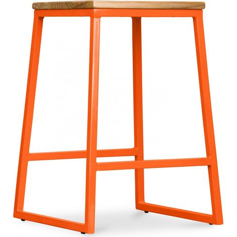 Tabouret de Bar Design Industriel - Bois et Métal - 60cm - Big Boy Orange (1/5)