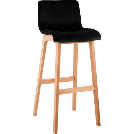 Sgabello da bar x1 base in legno a 4 gambe seduta in velluto nero stile scandinavo 100005852