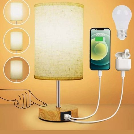 1 lampada da tavolo USB dimmerabile con 3 colori di luce, paralume in lino elegante e lampadina a LED inclusa. Adatta per camera da letto e ufficio. (1/4)