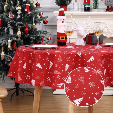 Nappe de Noël ronde rouille – Motif flocons de neige – Imperméable, anti-taches, essuyable & lavable – Pour table cuisine/salle à manger – Ø153 cm (60") (Germany)