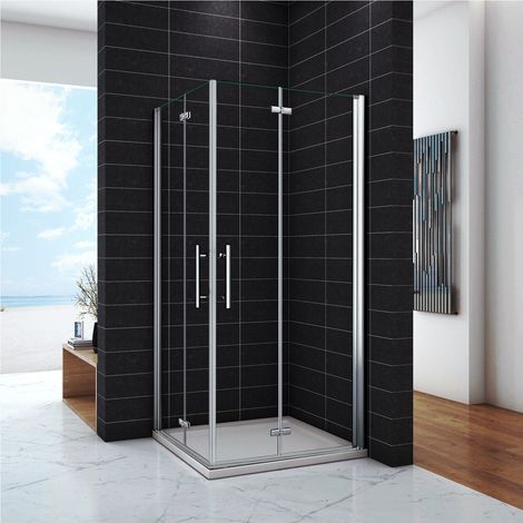 OCEAN Cabine de douche 90x80x195cm en 6mm verre anticalcaire insinstallation en angle modèle de Litens (1/4)