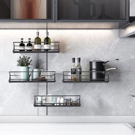 Set of 4 Wall Mount Black Metal Wire Spice Rack (1/5)