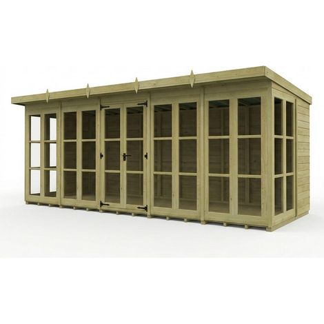 20ft x 7ft Georgian Pent Summer House - Pressure Treated Timber - L610 x W213 x H210 cm - Natural