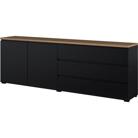 Cómoda Baletu 107, Negro + Roble, Con cajones y puertas, Número de cajones: 3, 68x200x35cm (1/5)