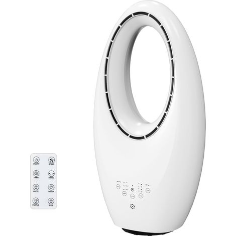 Ventilateur Colonne Sans Pale 55 cm, Ventilateur Tour Silencieux avec Éclairage LED 4 Couleurs, Oscillation 80°, 3 Vitesses, Minuterie 7.5H, Télécommande + Écran Tactile, Design Compact, Blanc (1/5)