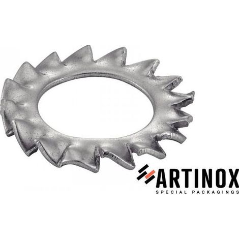 10 Rondelles Eventail à Dentures Extérieures 20 mm - DIN 6798 A - NFE27-624 - UNI 8842 - Inox A2 - (1/4)