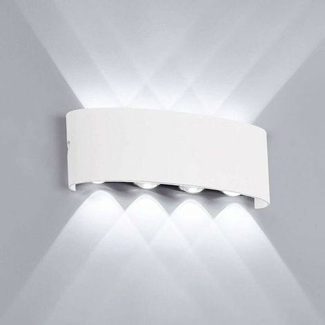 8w Applique Murale LED Lampe Murale Intérieur Extérieur en Aluminium Lumière Haut et Bas Blanc Froid Etanche IP65 pour Chambre Salle Hall Couloir Escalier (1/4)
