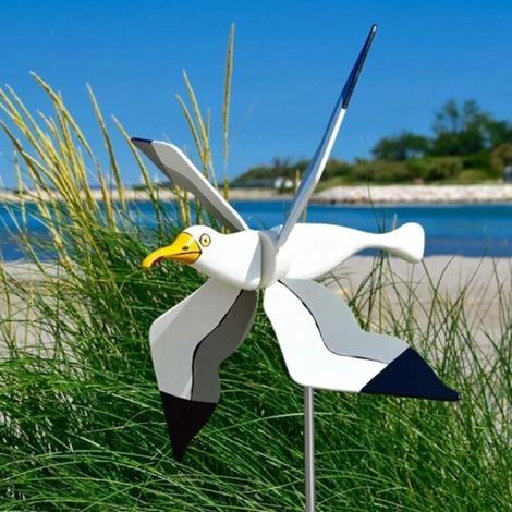 Moulin à Vent de Jardin en Résine, Mouette Blanche avec Ailes Tournantes Girouette Animale, Spinner à Vent 3D Décoration pour Pelouse-- (1/4)