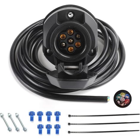 Prise Remorque 7 Broches Female avec Cable 2M Faisceau Précâblé 7 Fils x 1.5mm² pour Remorques de Voiture, Porte-vélos, Machines agricoles (1/5)