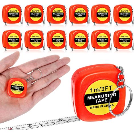 Lot de 12 mini mètre ruban porte-clés 100 cm ruban de mesure escamotable, cadeau d'ingénieur, design facile à rétracter, pour la taille, les vêtements, le tour de tête, mesure de la longueur (1/5)