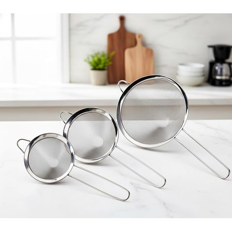 Lot de 3 passoires, acier inoxydable, poignée ergonomique, maille fine, cuisine, riz, quinoa (1/5)