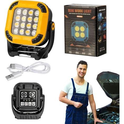 Lampe De Travail Magnétique Rechargeable - Lampe LED Lumineuse - Éclairage Portable Pour Sécurité Réparation Voiture Camping Randonnée (1/5)