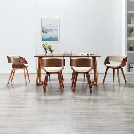 vidaXL Sillas de comedor 6 uds madera curvada y cuero sintético crema (1/4)