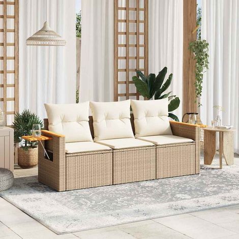 vidaXL 3-tlg. Garten-Sofagarnitur mit Kissen Beige Poly Rattan (1/5)