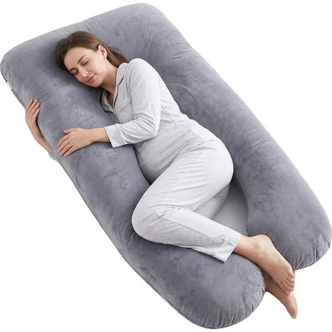 Almohada de embarazo en forma de U, soporte multiposición, funda extraíble, GRIS (1/2)