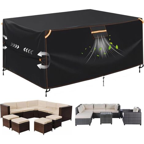 Housse pour Salons de Jardin 420D Tissu Oxford Imperméable, Bâche de Meubles de Jardin, Housse de Protection de Table d'extérieur résistant aux intempéries avec Ventilation, 250x210x90cm (1/5)