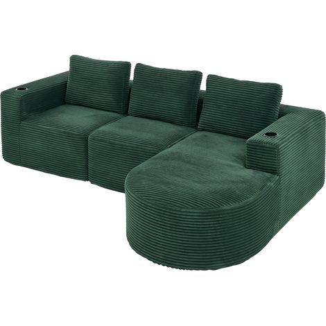 Divano modulare angolare verde 258 cm con 3 cojines y portavasos (1/5)