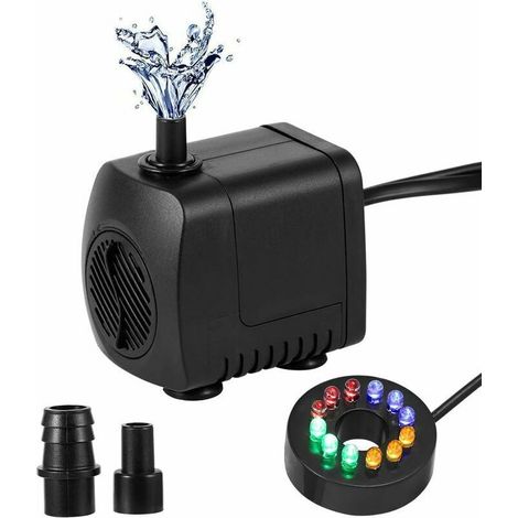 Pompe fontaine silencieuse submersible 700 L/H – Débit réglable 15 W – 12 LED multicolores pour aquariums et jardins – Installation facile (1/4)