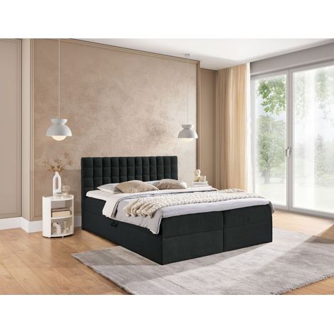 Boxspringbett Schlafzimmerbett TORIBO PREMIUM 140x220cm Stoff Coral Schwarz (1/5)