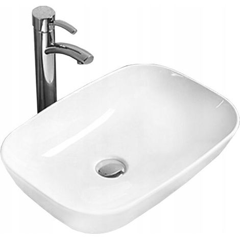 Lavabo cerámico sobre encimera, 50x35,5x13 cm, Blanco (1/3)
