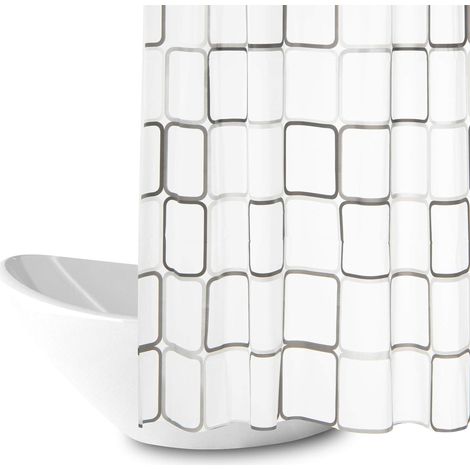 Rideau de douche PEVA épais à grands carreaux blancs, imperméable, 180 × 200 cm avec anneaux (1/4)