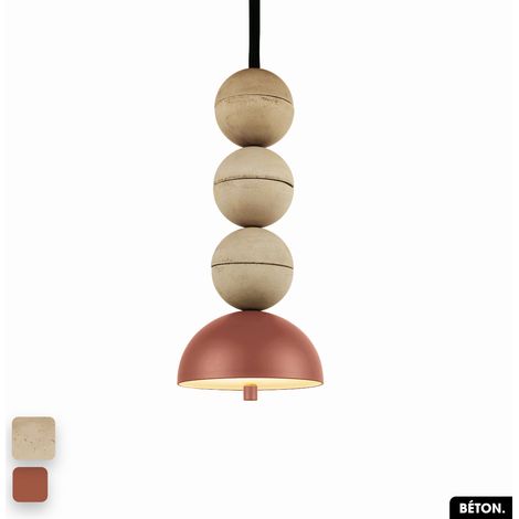 Lampe de suspension en béton - BOSFOR CONCRETE SABLE - TERRE ROUGE 3 BALLES LED 14W (1/2)