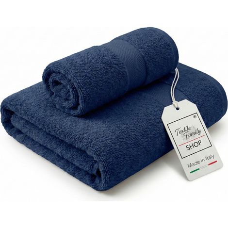 Pair de serviettes bleues pour le visage et les invités - éponge éponge 100 % coton 450 g/m² Fabriqué en Italie