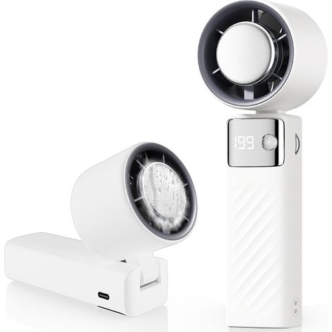 Ventilateur Portable, Mini Ventilateur Rechargeable 5000mAh, Petit Ventilateur Silencieux Turbo Réglable en Vitesse(1 à 199), Ventilateur Refroidissement pour Camping, Sport, Voyage (Blanc) (1/5)