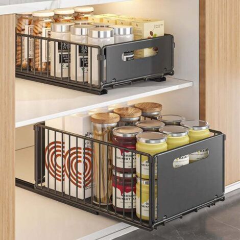 2-piece sliding storage box, sliding storage drawer, kitchen storage box and storage rack (L 1 + S 1 piece)