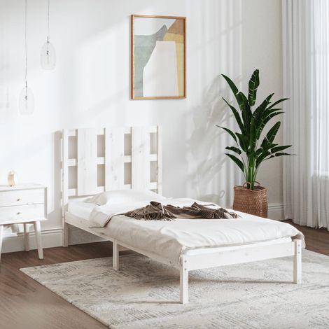 vidaXL Bed Frame without Mattress White 75x190 cm Small Single Solid Wood (1/5)