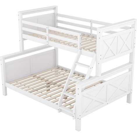Lit superposé en bois blanc avec échelle et barrière de sécurité 90x200 cm et 140x200 cm MODENUIT (1/5)