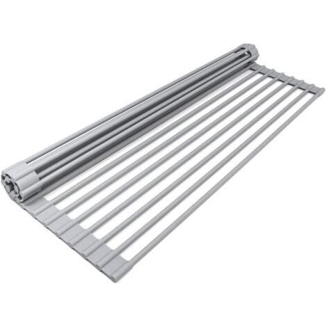 Égouttoir à vaisselle, égouttoir de cuisine, enroulable, résistant à la chaleur, panier pour lave-vaisselle à roulettes, rangement facile, 19 tubes (33 x 45 x 1 cm) (Gris) (1/5)