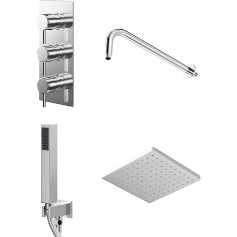 Wholesale Domestic Circo Polished Chrome Triple Thermostatic Valve Mixer Shower with Square Fixed Head and Square Handset Outlet Holder - 2 Outlet (1/5)