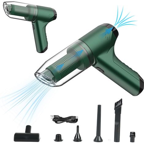 Kabelloser Handstaubsauger, 120 W bürstenloser Motor-Autostaubsauger mit 12000 PA starker Saugleistung, wiederaufladbarer Mini-Staubsaugergebläse für Zuhause/Büro/Tierhaare/Auto (grün) (1/5)