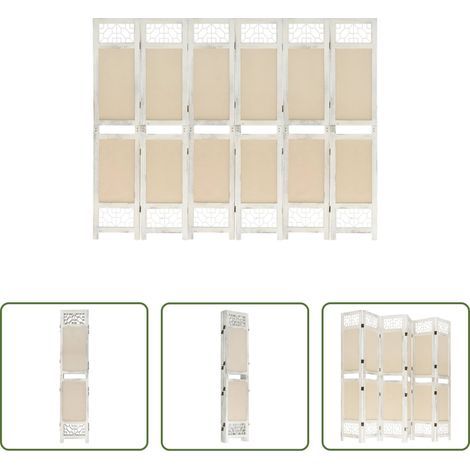 Paravent - 6-tlg. Raumteiler Creme 210x165 cm Stoff (1/5)