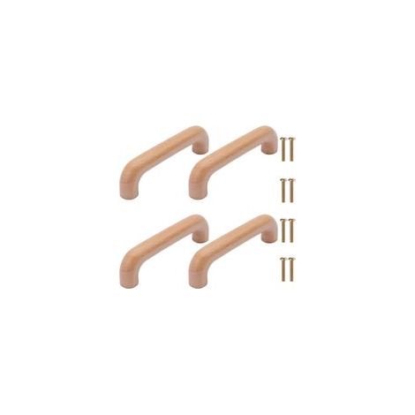 Lot de 4 poignées de tiroir en bois, poignées de placard et d'armoire en bois de hêtre pour meubles, commodes, armoires et dressings (forme ronde, entraxe de 96 mm) (1/5)