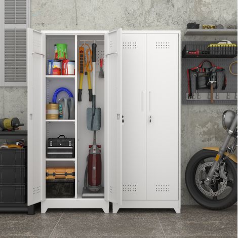 Armario de almacenamiento metálico blanco 165 x 60 x 40 cm con cerradura OKMYHOME (1/5)