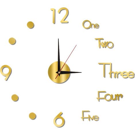 Horloge murale veilleuse sans cadre, décorative, lumineuse et silencieuse, pour salon et chambre, couleur or, petite taille (40 cm). (1/5)