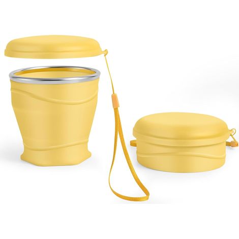 Mug de voyage pliable en silicone avec couvercle anti-poussière, 260 ml, sans BPA, portable et réutilisable pour le camping, les pique-niques, les voyages et le bureau (jaune) (1/5)