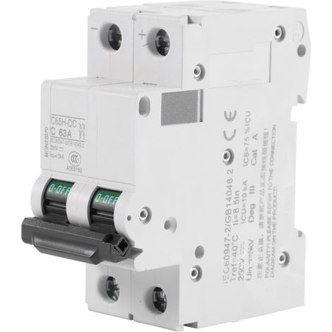 Disjoncteur miniature à air basse tension 250 V CC 2P pour interrupteur d'énergie solaire (63 A)
