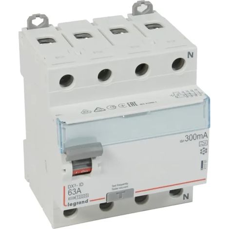 Interrupteur différentiel Legrand DX³ 4P 300mA 63A Type A 4 modules - LEG411781