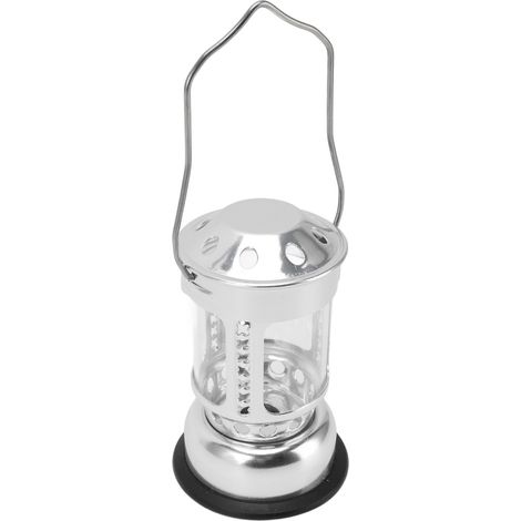 Lanterne portable à bougie, porte-bougies suspendu pour bougie chauffe-plat, idéale pour l'intérieur, l'extérieur, le camping et la pêche nocturne (alliage d'aluminium argenté). (1/5)