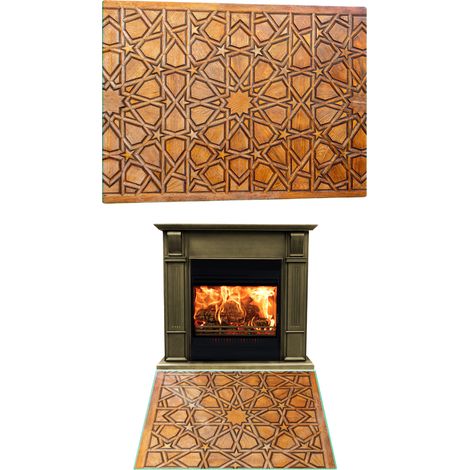 CHIMENEA CON BASE DE CRISTAL TEMPLADO, DIMENSIONES 52x45 cm, CON GRÁFICOS DE MOSAICO. (1/5)