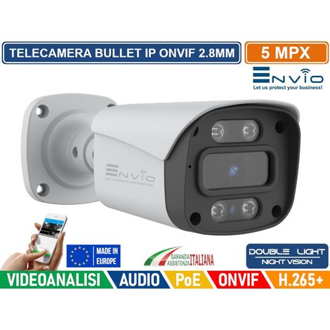 TELECAMERA BULLET IP DOUBLE LIGHT 5M POE ONVIF H.265+ VISIONE NOTTURNA A COLORI 30 METRI AUDIO ANALISI VIDEO (1/3)