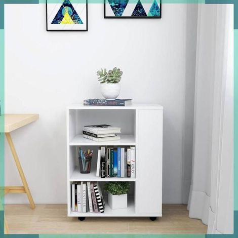 808449 Armoire à roulettes Blanc 60x35x75 cm Bois d’ingénierie (1/5)