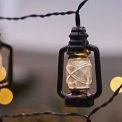 Schwarze LED-Lichterkette, Mini-Retro-Öllampen aus wasserdichtem Kunststoff, energiesparend, warmweißes Licht für Camping, 1,5 Meter, 10 Lichter. (1/4)